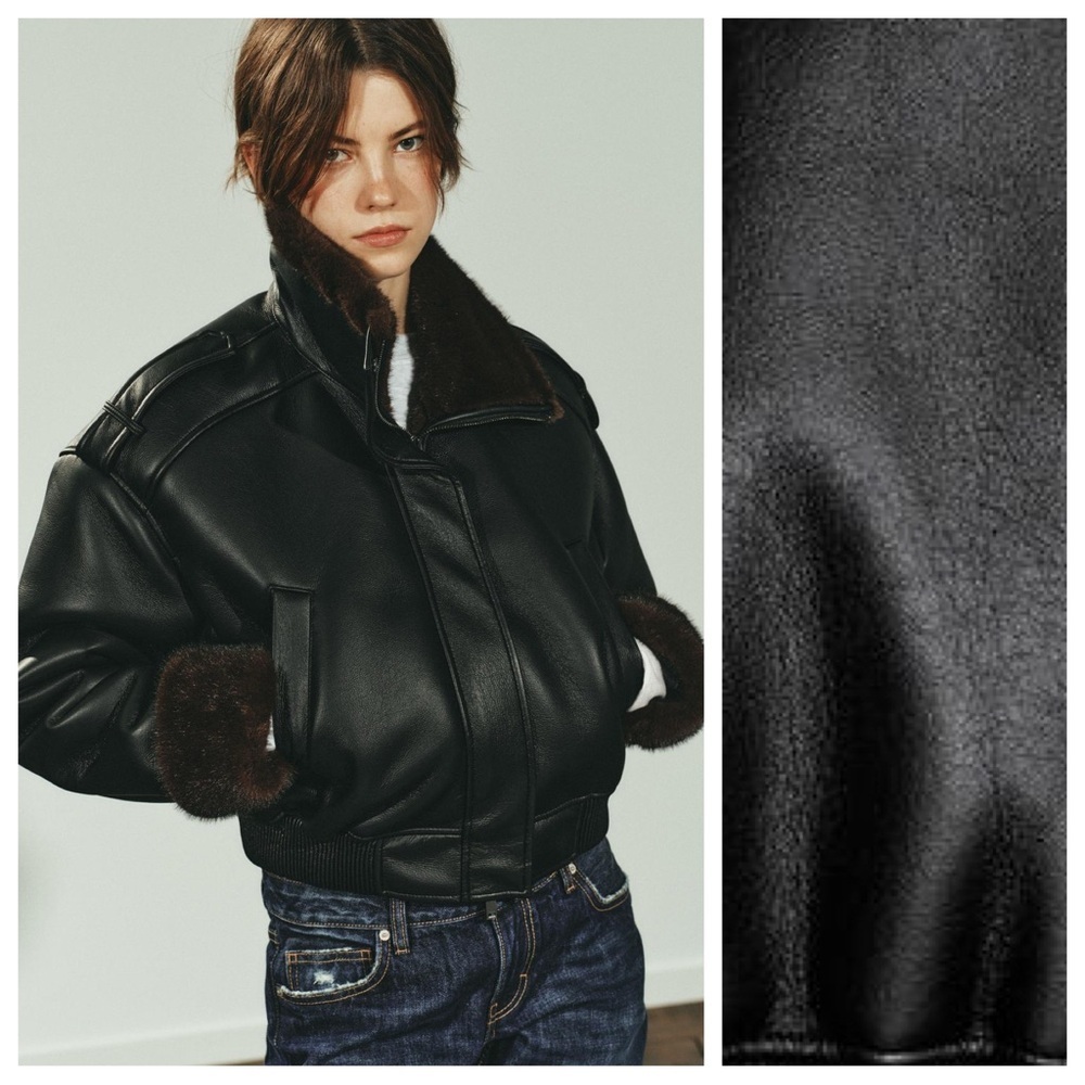 NWOT. Zara Black Double-Faced Faux Leather Bomber. Size M.